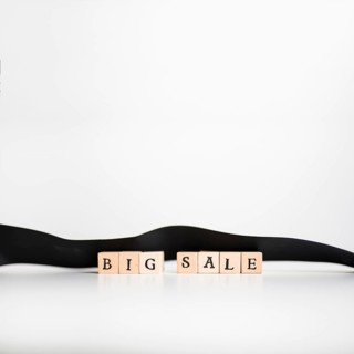 Big sale inscription wooden blocks with ribbon