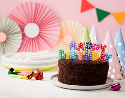 Birthday concept with chocolate cake candles