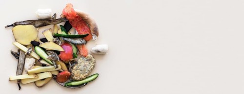 Top view vegetable leftovers with copy space