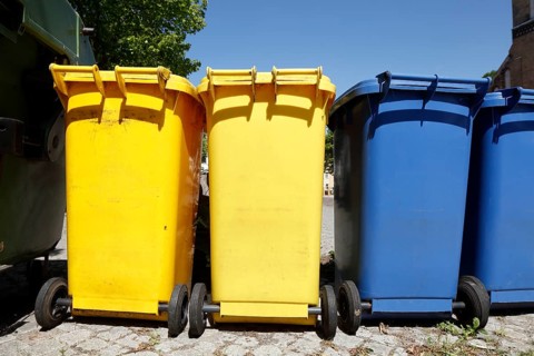 Colourful various recycling bins and waste bins