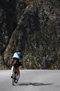 Bikepacker on the Timmelsjoch High Alpine Road between Austria and Italy