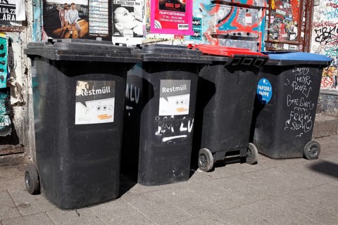 Rubbish bins standing on the street