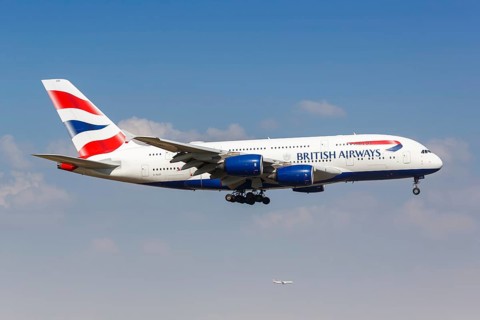 A British Airways Airbus A380-800 aircraft with the registration number G-XLEC at Dallas Fort Worth Airport