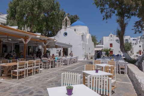 Alley with alleyway cafe and church