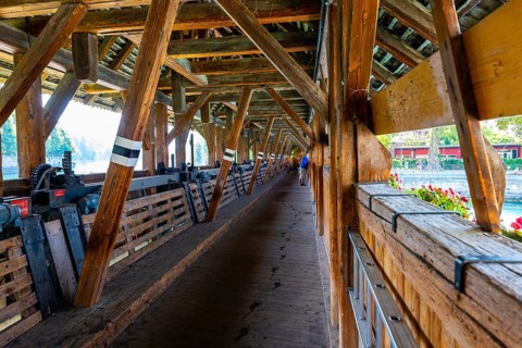 Inside of Beautiful Obere Schleuse Bridge in City of Thun in a Sunny Summer Day in Bernese Oberland