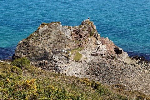 Cliffs with rocks and the English Channel at Cap Frehel near Plevenon