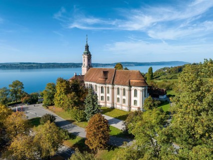 Aerial view of the baroque pilgrimage church Birnau