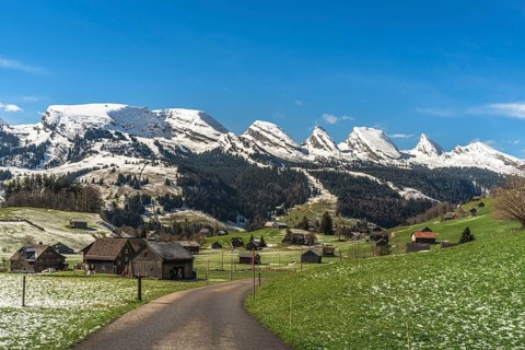 View of the snow-covered Churfirsten
