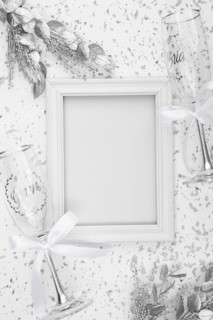 Flat lay white wedding frame