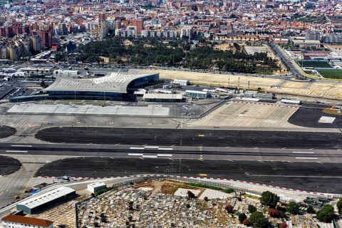 View of the airport and runway from the Rock of Gibraltar