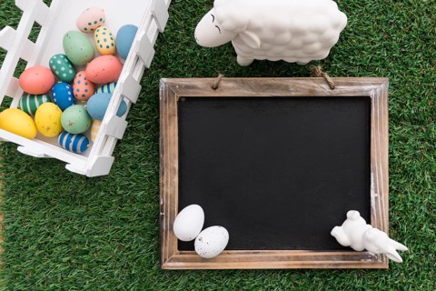Easter background with decorative slate messages