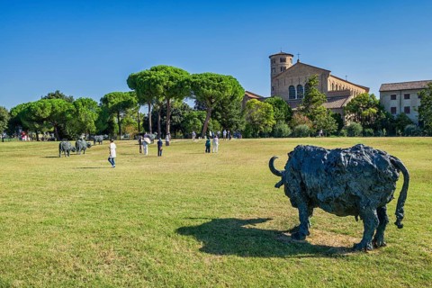 Buffalo sculptures in Parco Papa Giovanni