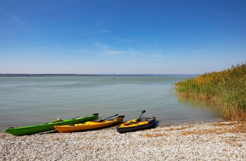 Canoes on the beach at the seaside resort of Illmitz