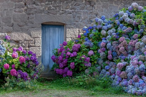 Blue door in a typical granite house