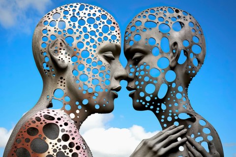Surrealist white bionic metallic women creatures