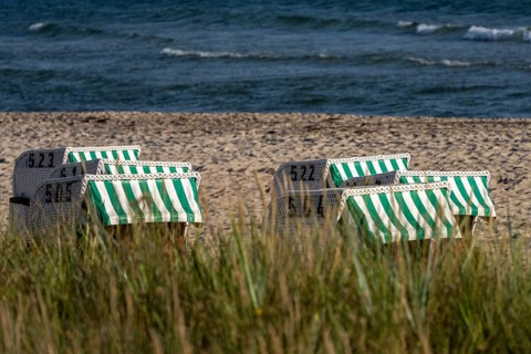 Beach and beach chairs in the Baltic seaside resort of Baabe