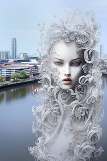 Minimalist avant garde beautiful young woman in white paper style
