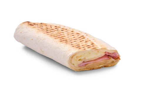 Shawarma with pork ham and mozzarella isolated on white