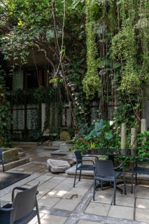 Green courtyard in a hotel