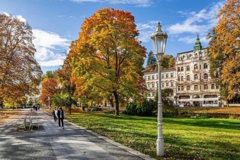 Promenade in autumn spa park