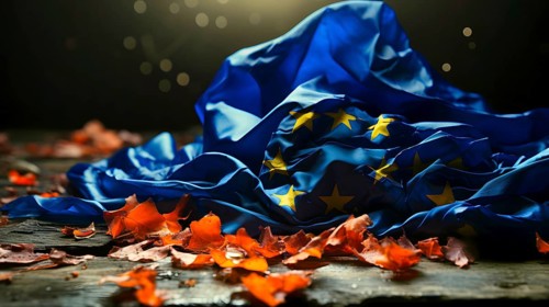 A flag symbolising the disintegration of the European Union