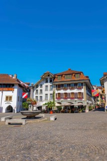 Medieval City Square in Old Town of Thun in a Sunny Day in Bernese Oberland