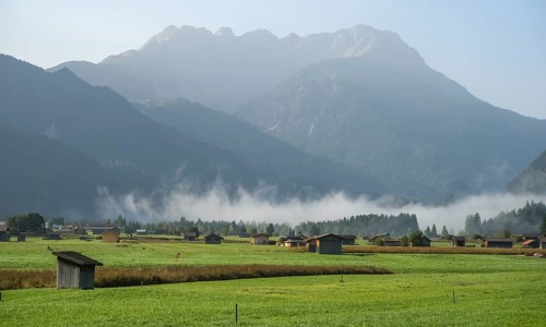 Morning fog on the Wetterstein mountains