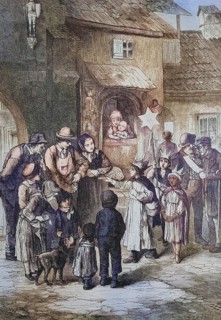 Dressed up children as the Three Wise Men have arrived in the village and are welcomed by the people