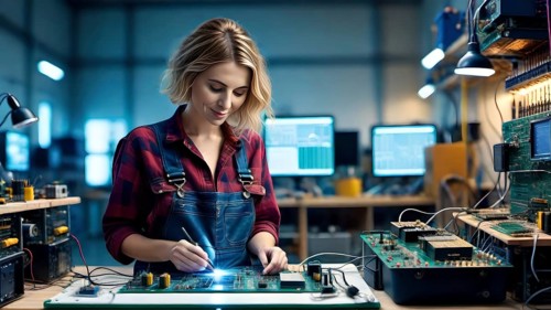 Technician inspects a workpiece