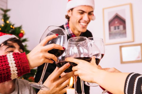 Happy friends toasting christmas dinner