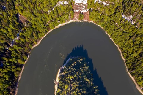 Horseshoe-shaped bend of the Doubs river from a bird's eye view