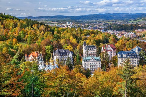 View of the town with the Russian Church in autumn