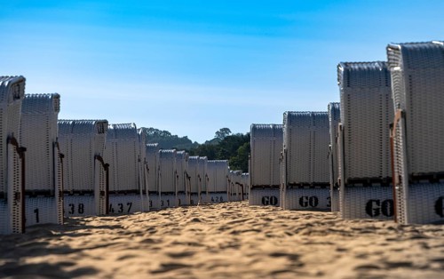 Beach and beach chairs in the Baltic seaside resort of Baabe