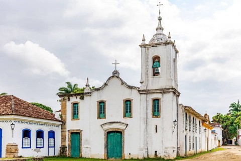 Facade of one of the most famous historic churches in the city of Paraty on the south coast of the state of Rio de Janeiro