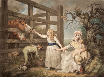Merciful Children Feeding the Horses in the Stable