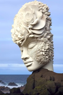 Creative portrait of an enigmatic figure image of a young woman in white paper style