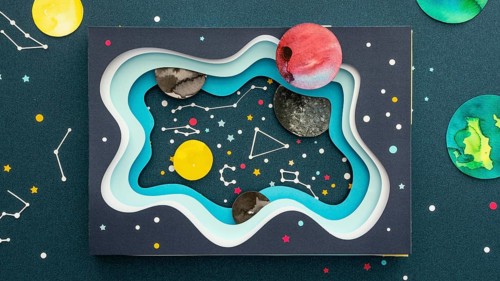 Top view creative paper planets assortment