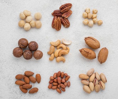 Different kinds nuts piles