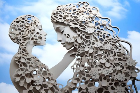 Surrealist white bionic metallic women creatures