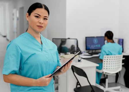 Medium shot health workers indoors