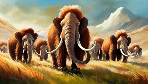 A herd of mammoths wanders through the mammoth steppe