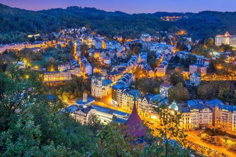 Panorama of the historic centre at dusk