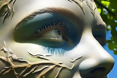 Close up of an eye of an esoteric statue on Easter Island