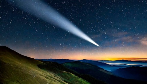 A comet races across the earth