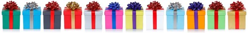 Many colourful Christmas gifts Christmas presents birthday banner gift isolated in front of a white background in Stuttgart