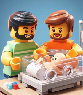 Illustration depicting couple of joyful persons at the hospital neonatology paediatrics take care of newborn