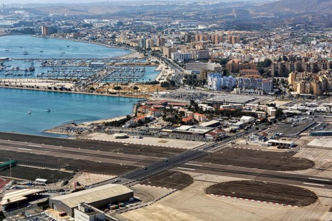 View from the Rock of Gibraltar to the airport and runway