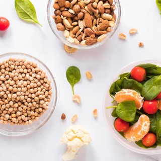 Bowls healthy ingredients white background