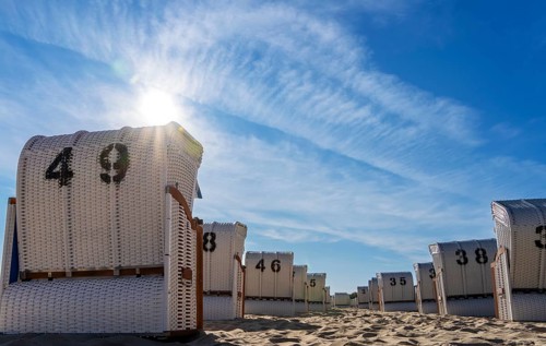 Beach and beach chairs in the Baltic seaside resort of Baabe