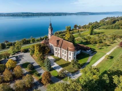 Aerial view of the baroque pilgrimage church Birnau